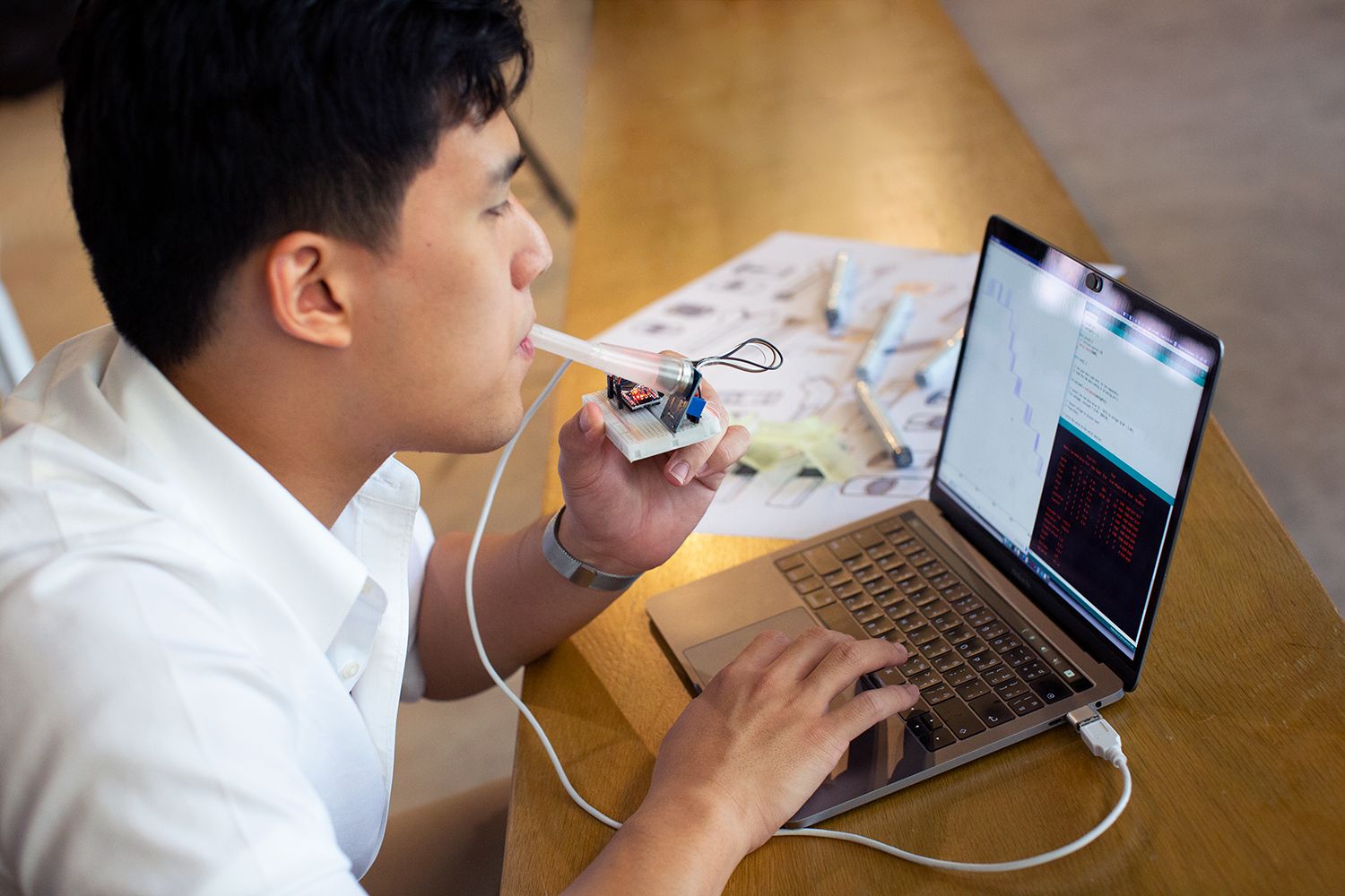 Poom Cholsaipant, winner of the 2020 US James Dyson Award. Poom Cholsaipant, winner of the 2020 US James Dyson Award.